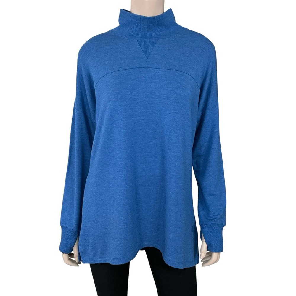 LL Bean Sweater Women Large Blue Long Sleeve Mockneck Pullover Modal SoftFlex